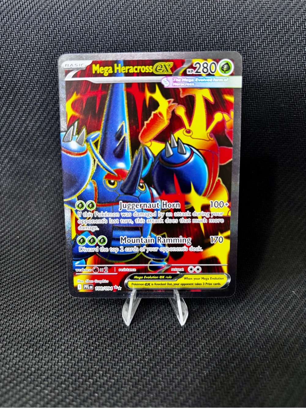 Pokemon Mega Heracross EX Holo Card - Blue/Red/Yellow